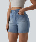 Short denim décontracté Halara Flex™ délavé taille haute 10 cm avec poches