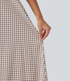 Robe débardeur midi décontractée col rond sans manches en vichy froissé avec poches