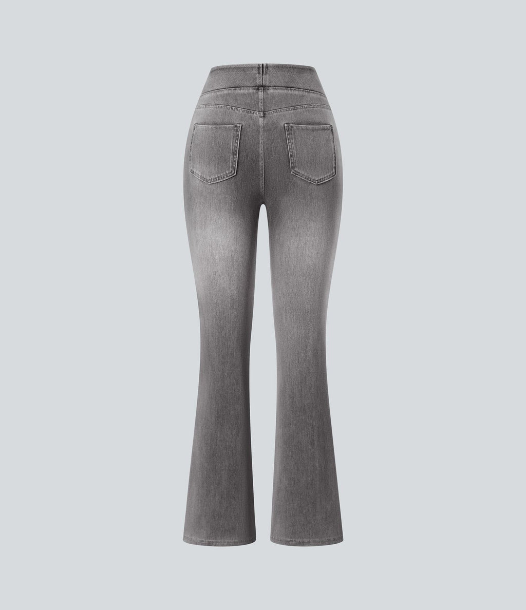Halara Flex™ Jean bootcut décontracté extensible délavé taille haute à poches multiples