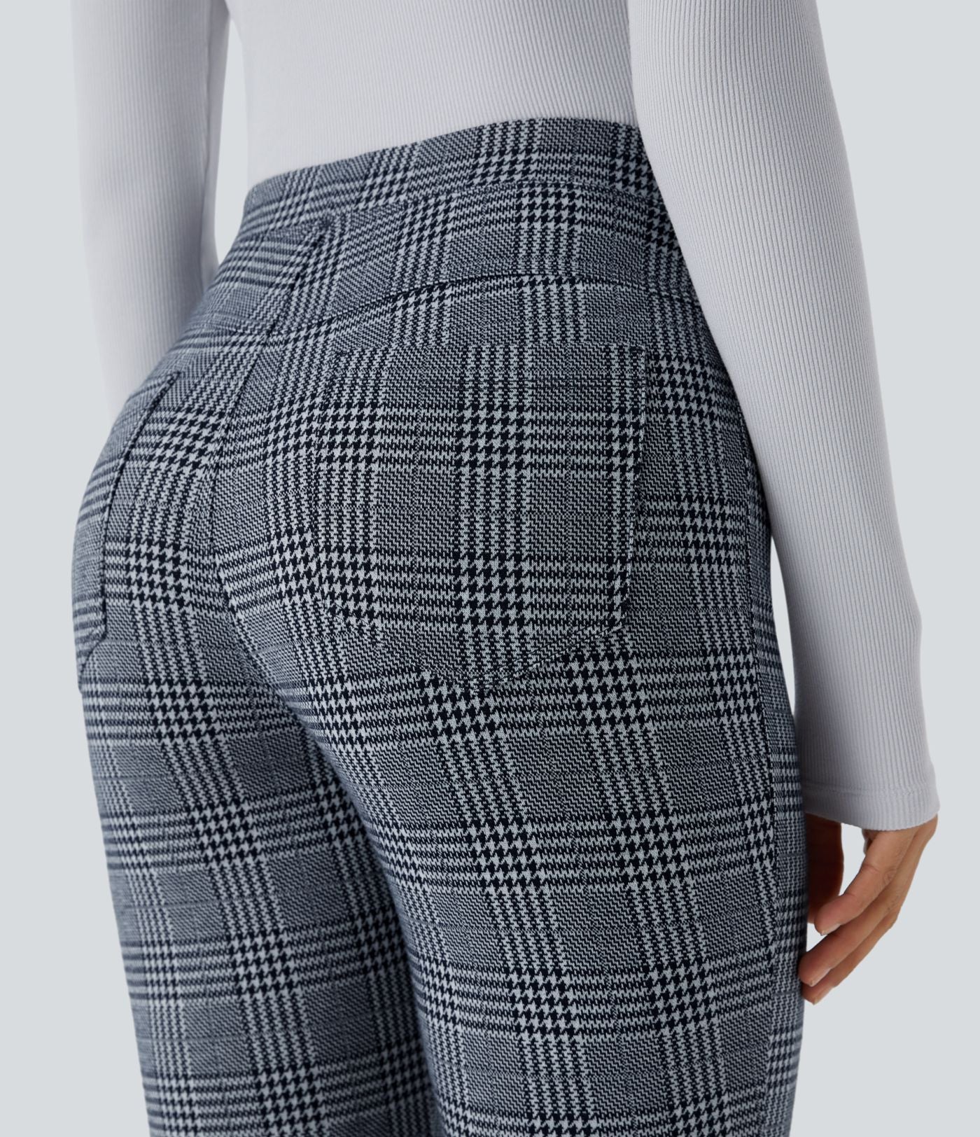 Halara Flex™ Pantalon skinny tailleur taille haute à motif pied-de-poule avec poches arrière