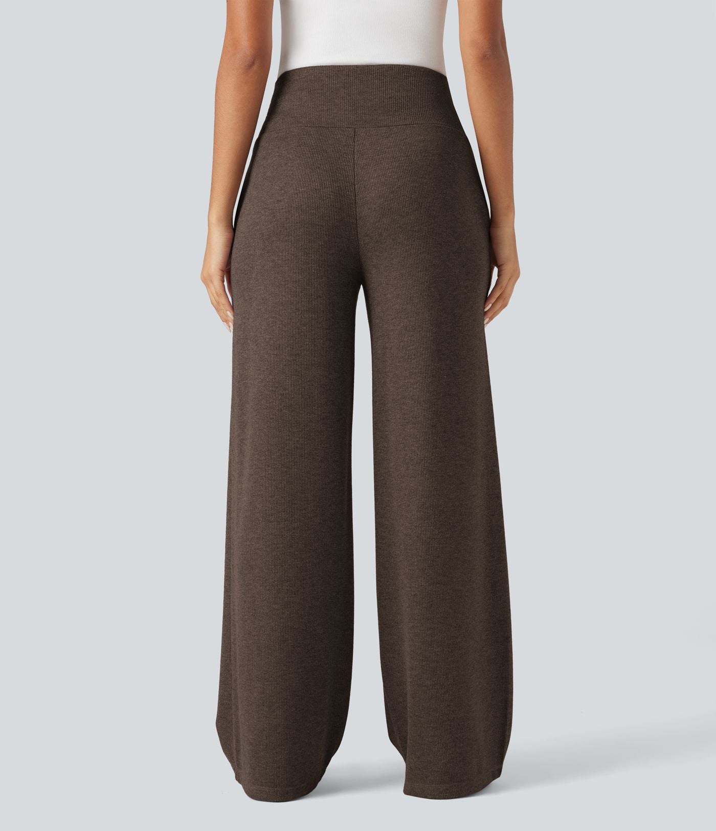 Pantalon jogging large décontracté côtelé gainant taille haute avec cordon de serrage et poches