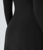 Robe de Casual Maxi Manches Longues Évasées et Boutons au Col Rond