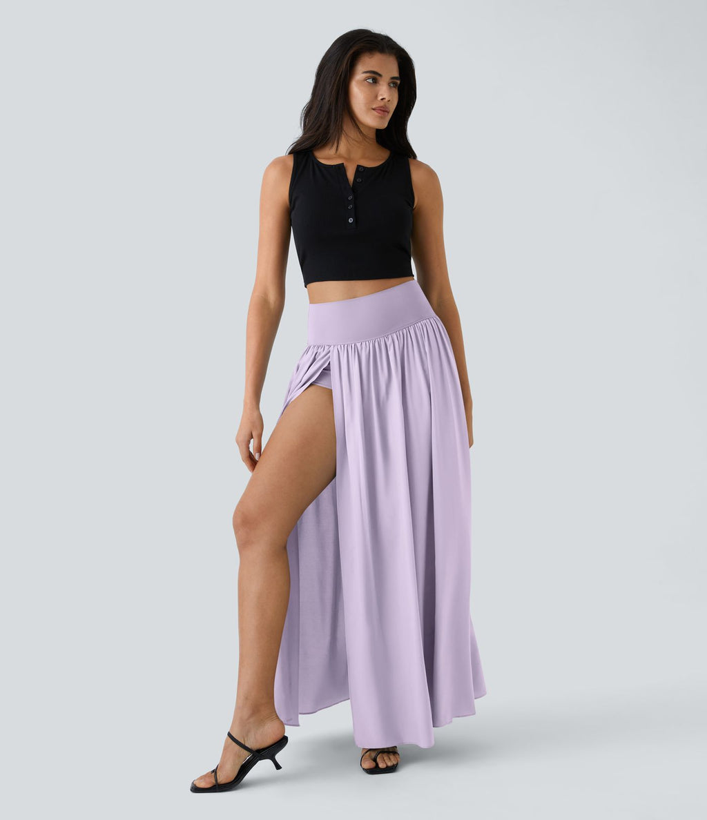 Breezeful™ Jupe Taille Haute Casual Maxi Séchage Rapide Fluide Fente Plissée 2 en 1