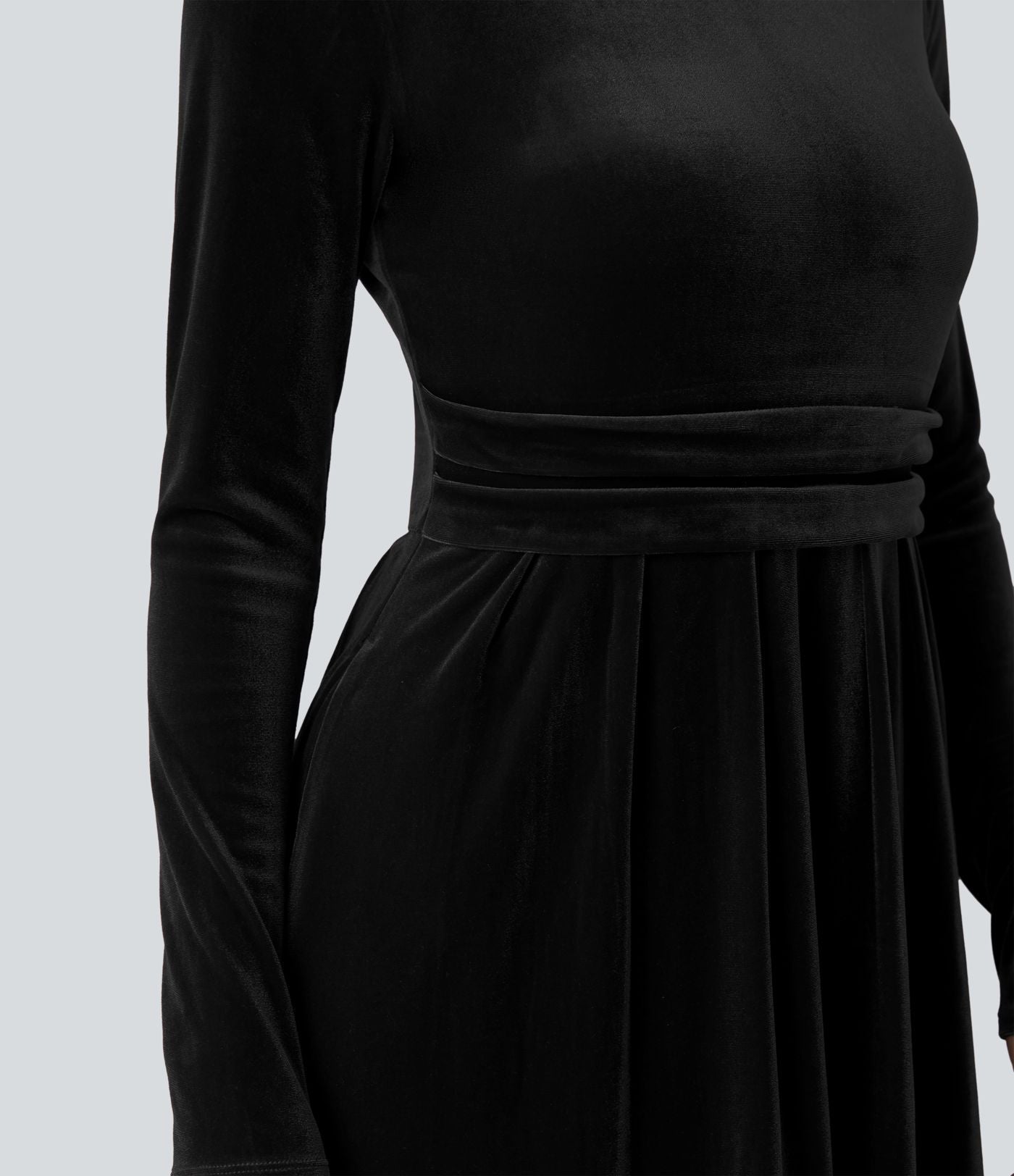 Robe longue en velours col montant manches longues avec poches