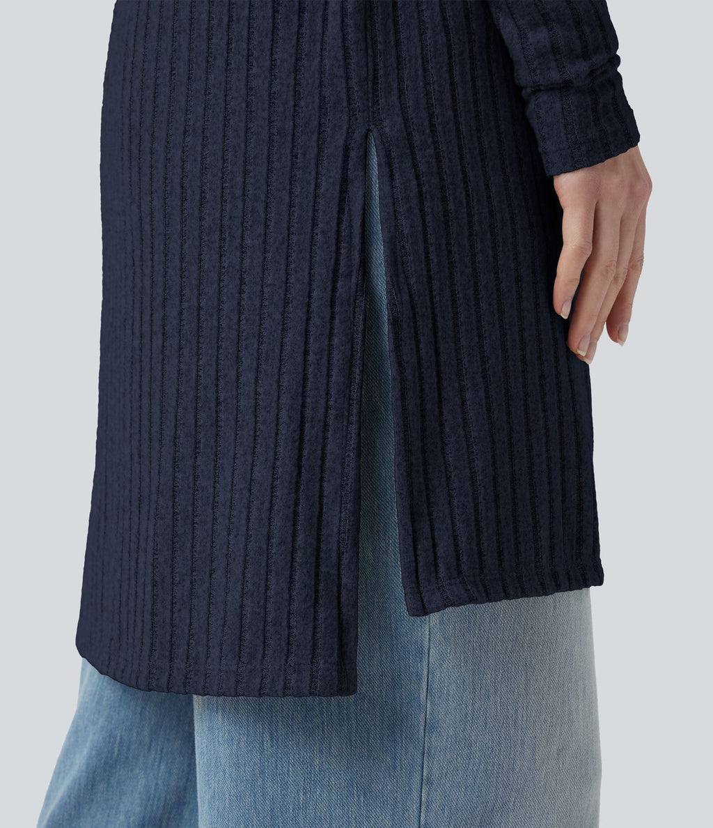 Manteau décontracté côtelé à manches longues avec fentes