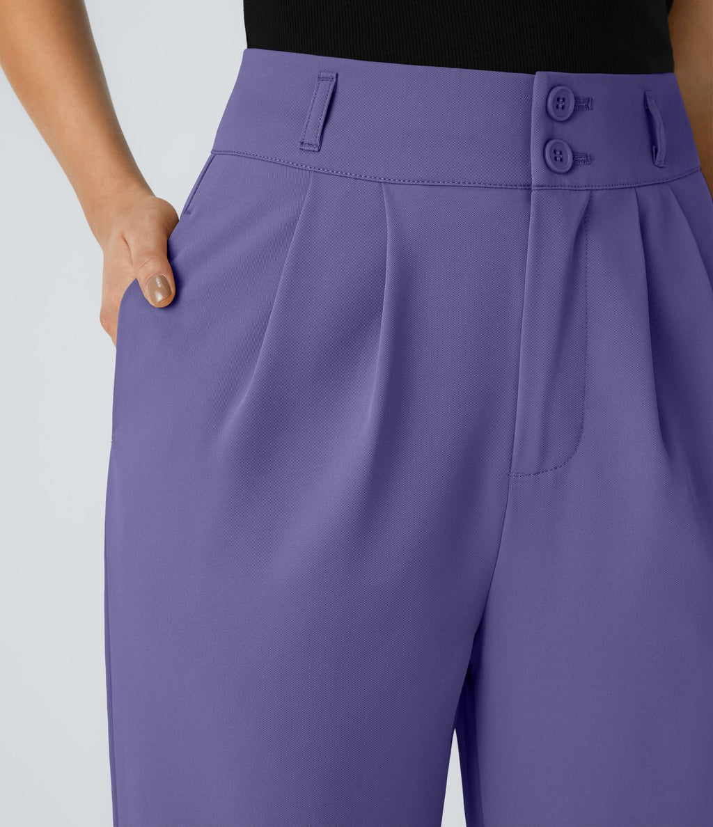 Pantalon de travail Halara Flex™ droit froncé avec poche zippée, taille haute