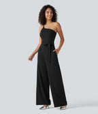 Combinaison de soirée asymétrique sans manches, ceinturée, avec soutien-gorge intégré et poches - Easy Peazy