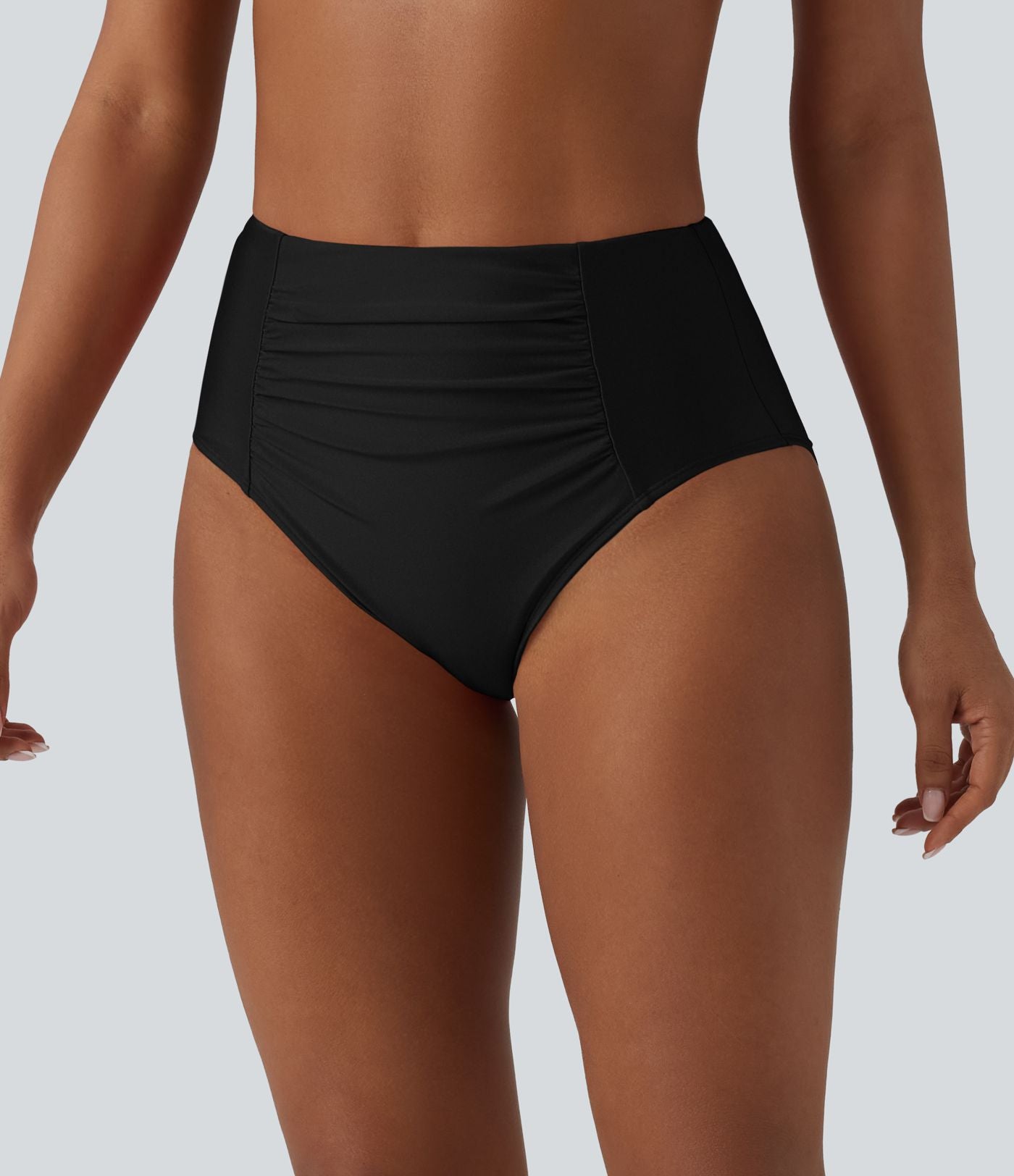 Bas de maillot de bain bikini taille haute gainant froncé