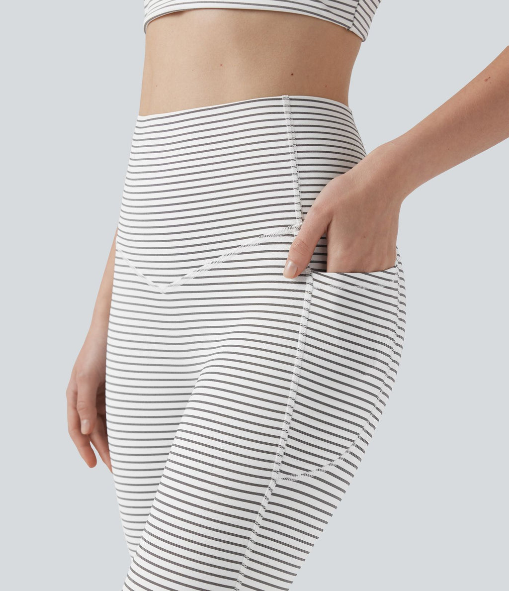 Legging de yoga taille haute gainant à rayures avec poches