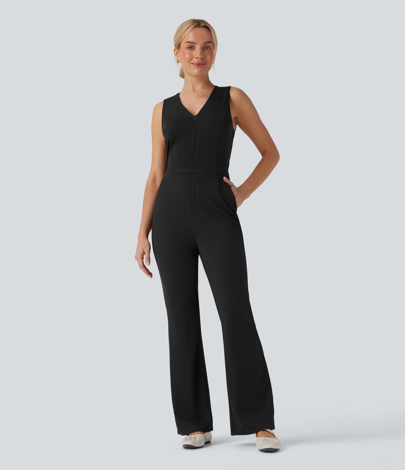 Combinaison bootcut col V sans manches avec poches - Édition Easy Peasy