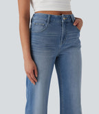 Jean décontracté Halara Flex™ jambe droite taille mi-haute ourlet retroussé avec poches