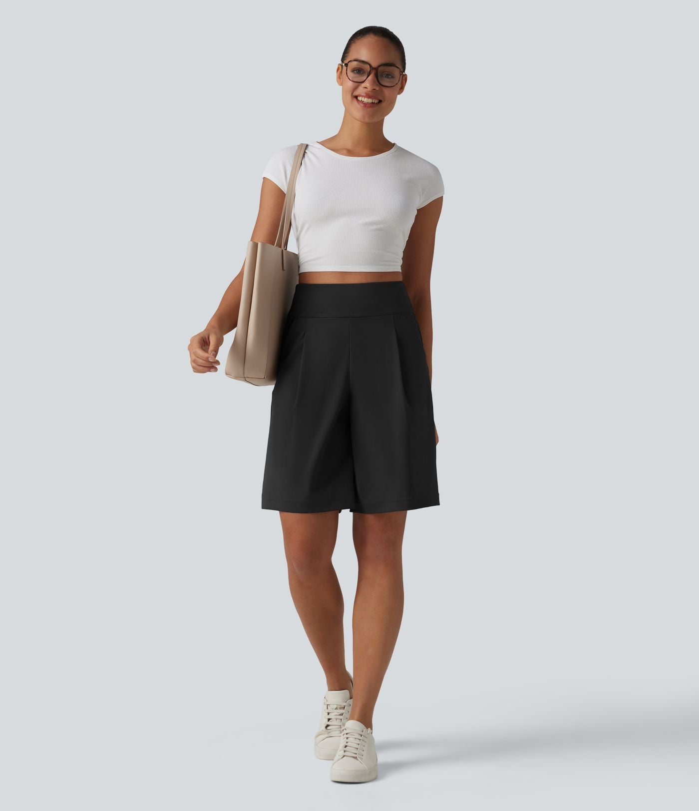 DayStretch Short tailleur bermuda plissé taille haute 25,5 cm avec poches