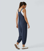 Salopette Casual Bretelles Ajustables Boutonnés Multiples Poches Plis et Tissu Gaufré