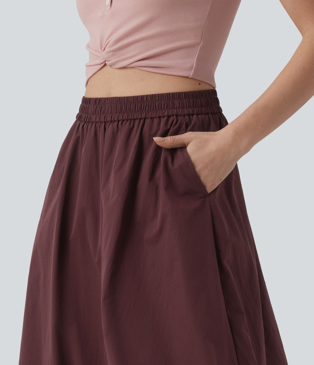 Jupe décontractée midi évasée taille haute avec poches