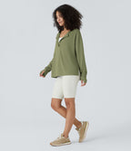 Sweatshirt Casual Waffle à Boutons Devant avec Trou Pouce et Fente