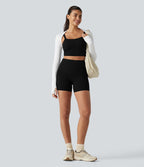 Short cycliste de yoga gainant côtelé taille haute UltraSculpt™ 12,5 cm avec poches
