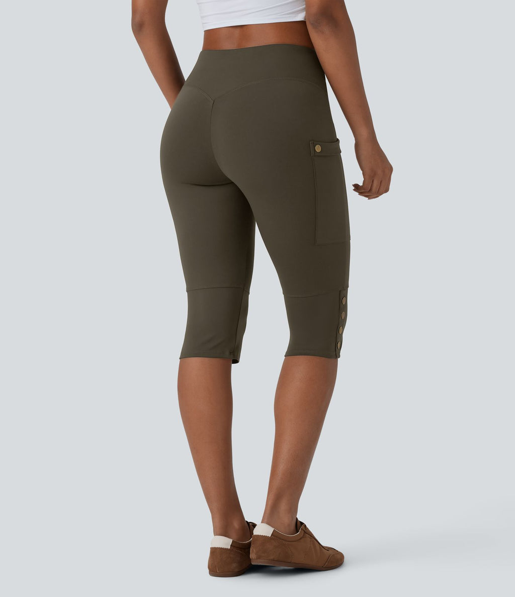 Pantalon pedal pusher ajusté gainant taille haute avec poches décoratives DayStretch