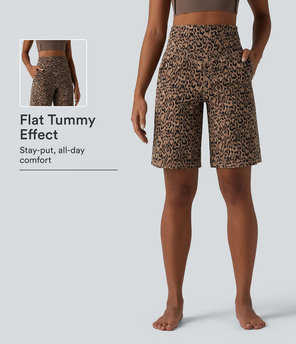 Short de yoga Halara UltraSculpt™ imprimé léopard, taille haute, gainant, jambes droites, 25 cm, avec poches