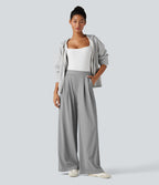 Pantalon taille haute décontracté large en maille gaufrée, avec poches