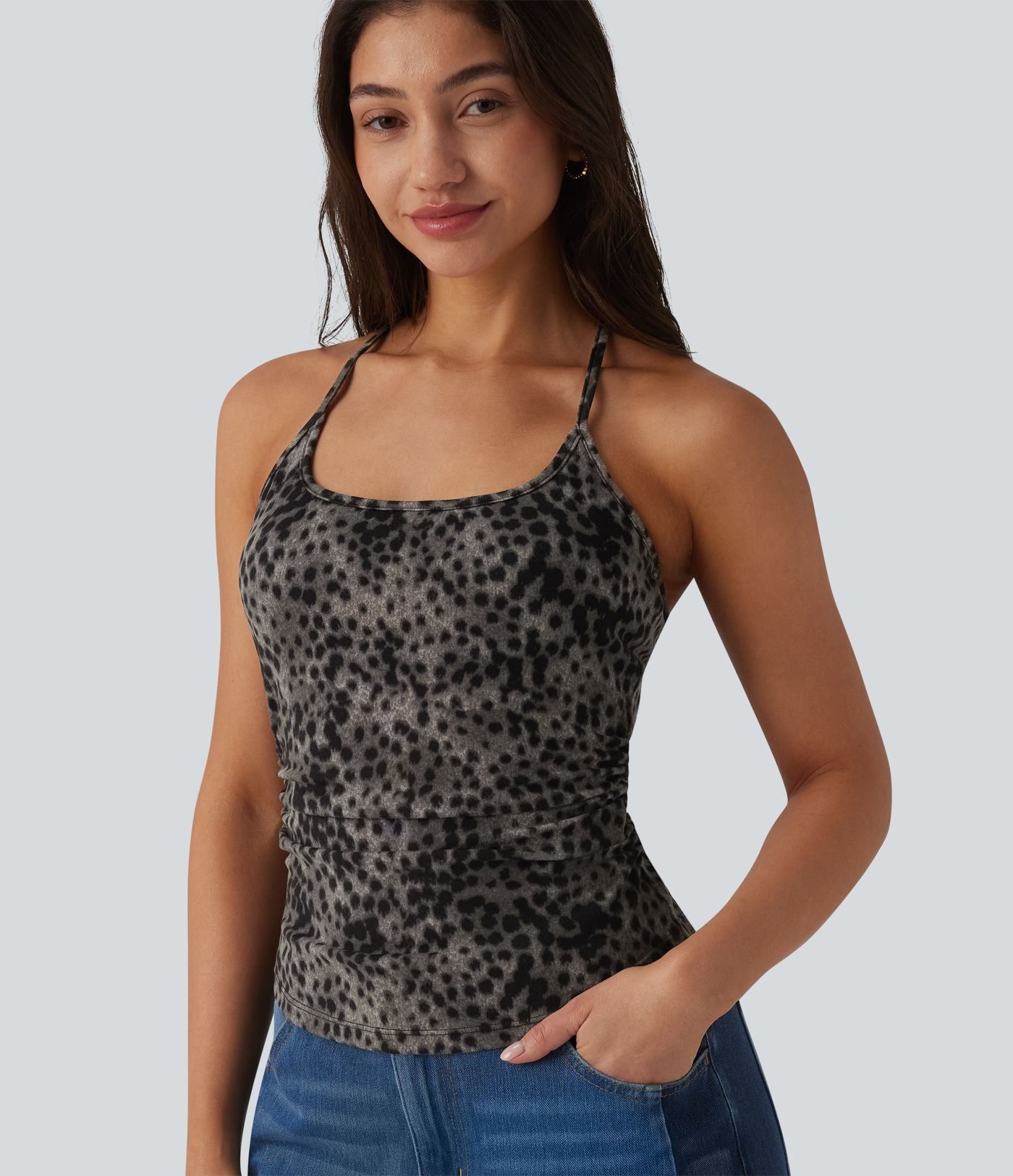 Débardeur casual dos nageur imprimé léopard avec soutien-gorge intégré