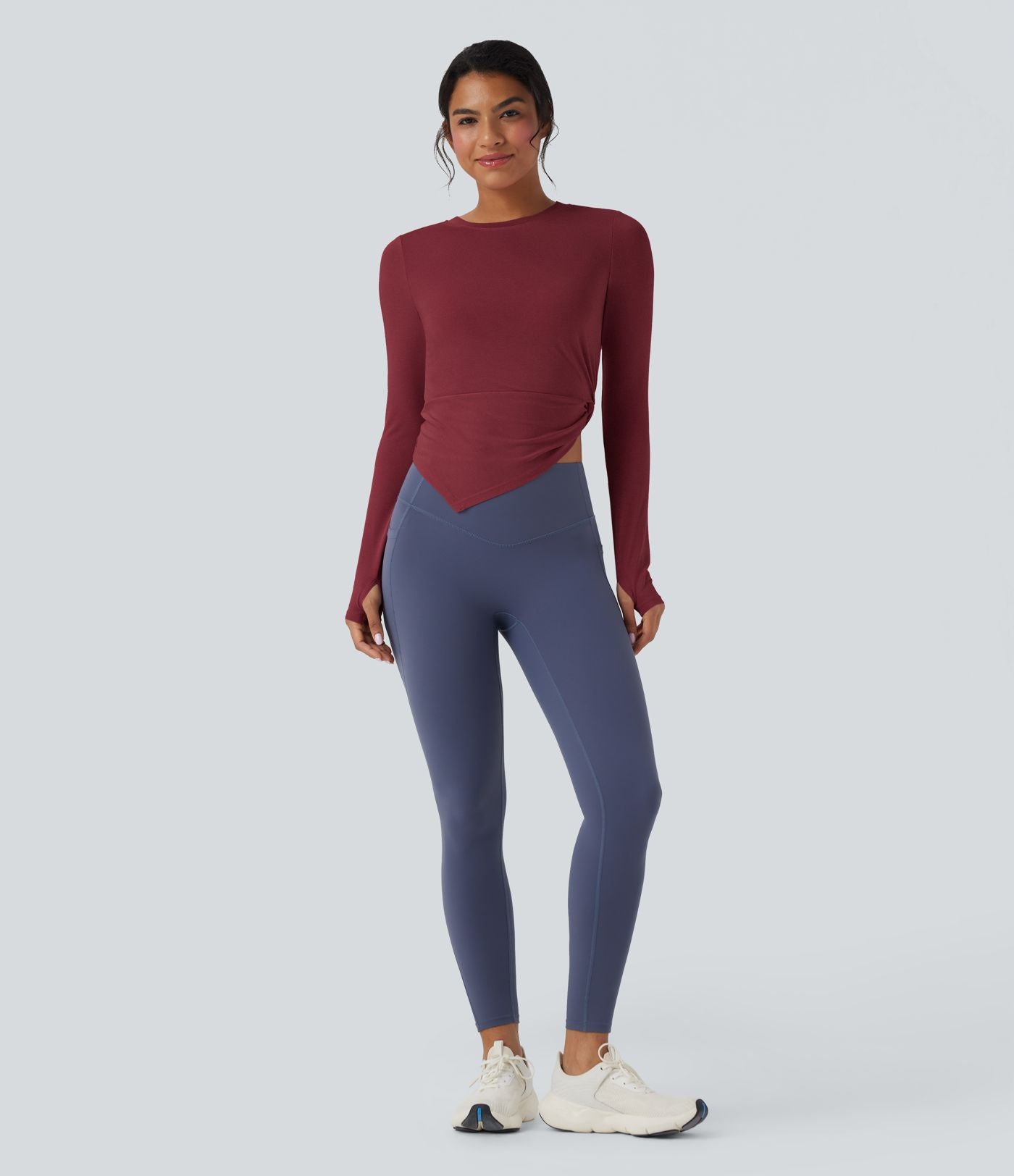 Haut de sport yoga asymétrique séchage rapide manches longues avec trous pouces