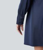 Robe de travail courte à décolleté en V, manches longues et ceinture