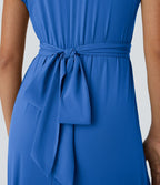 Breezeful™ Robe Mi-Longue Col en V Manches Courtes Poche Latérale Nouée au Dos Séchage Rapide