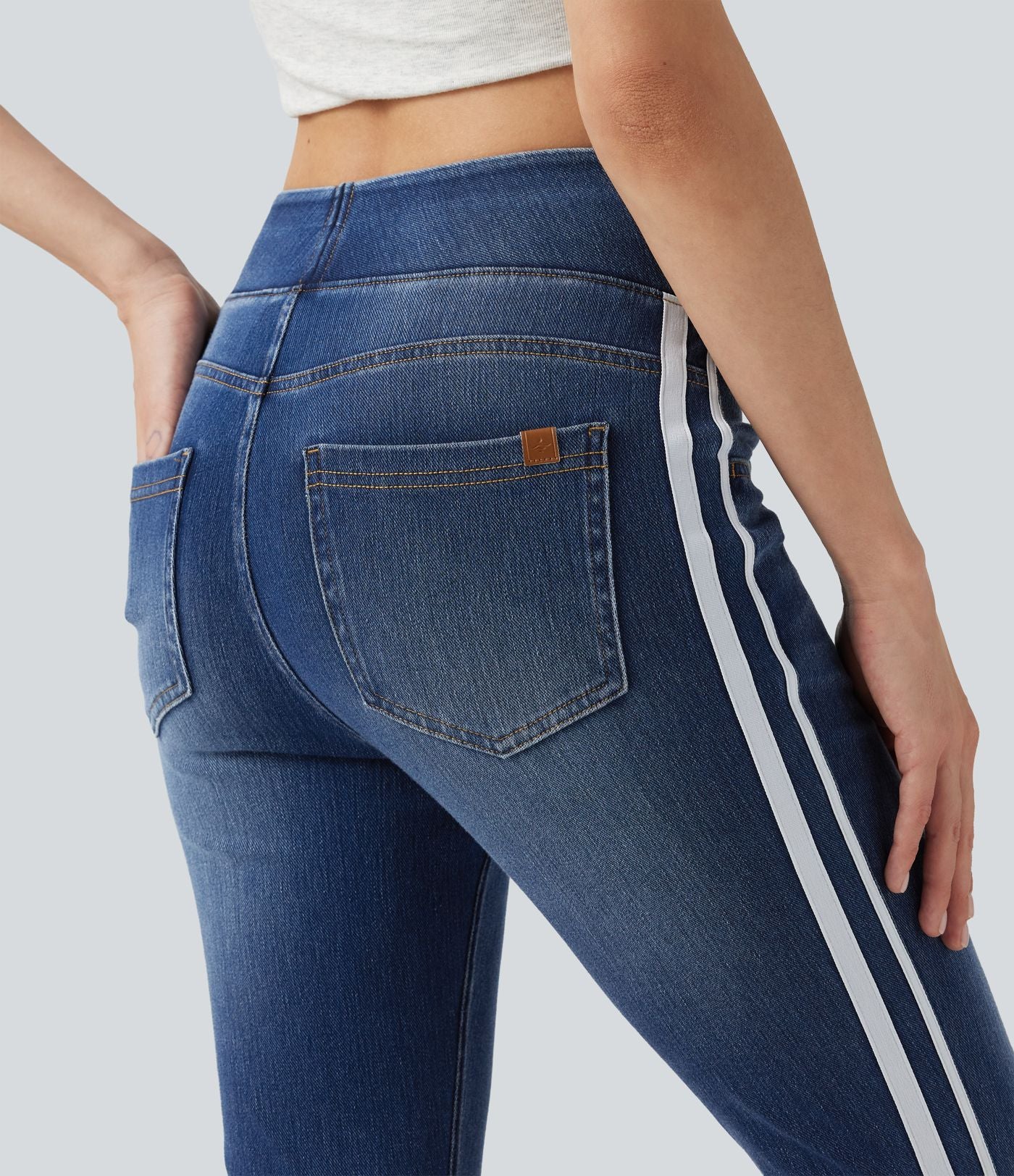Jean skinny Halara Flex™ taille haute délavé à rayures avec poches