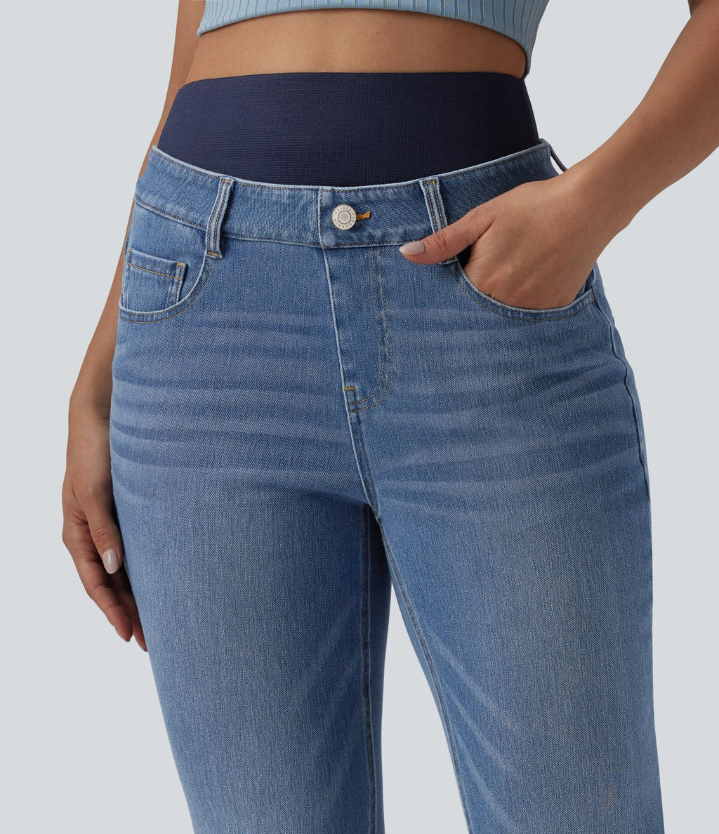 Jean évasé décontracté Halara Flex™ double ceinture gainant taille haute avec poches