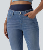 Jean évasé décontracté Halara Flex™ double ceinture gainant taille haute avec poches