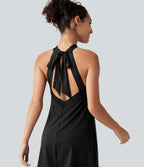 Robe-short mini SoftlyZero™ Airy effet frais InstantCool pour le yoga longueur allongée avec dos noué, coussinets amovibles, poche et protection solaire UPF50+
