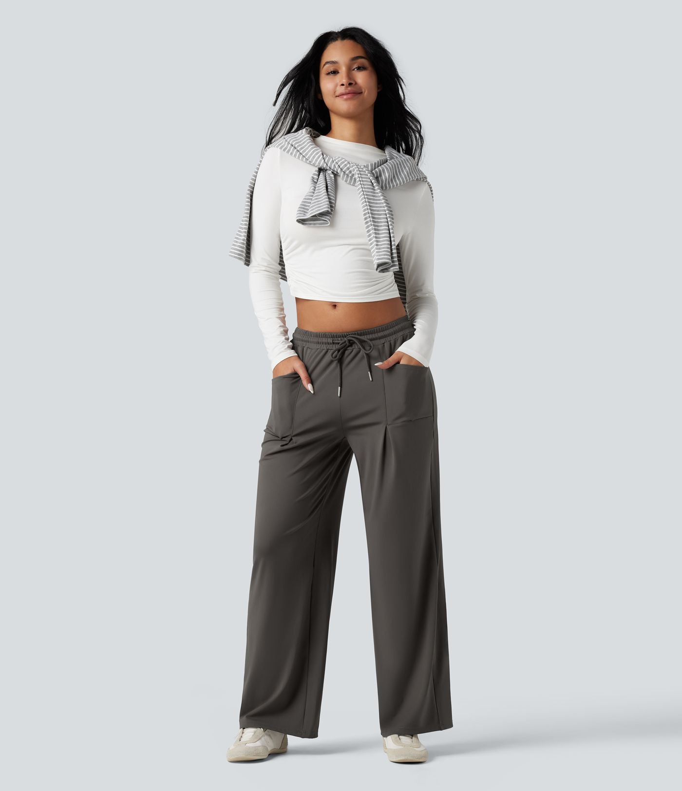 Pantalon tailleur large taille moyenne avec cordon de serrage Halara Flex™ DayStretch avec poches