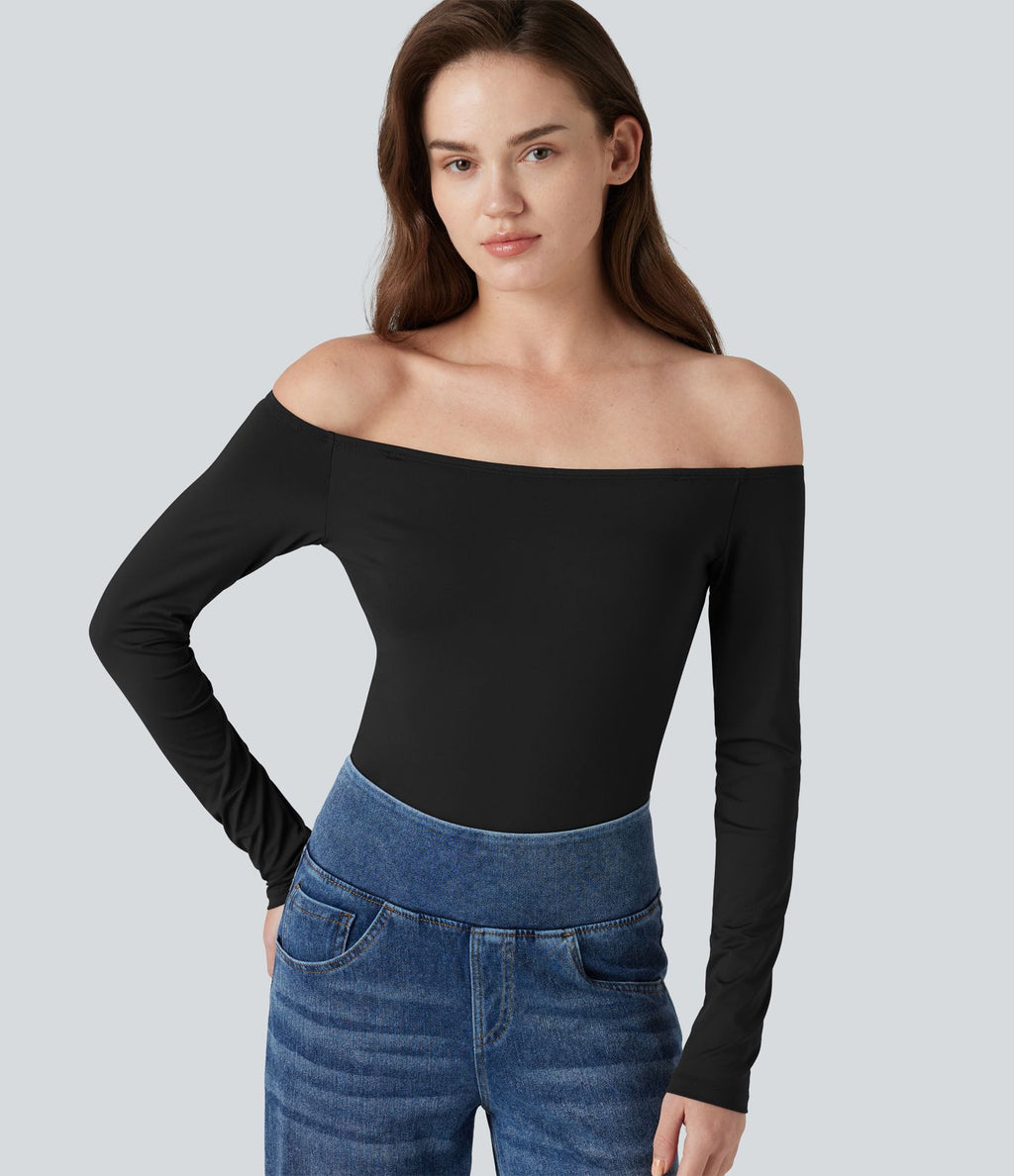 Body casual épaules dénudées à manches longues avec bretelles amovibles et brassière intégrée