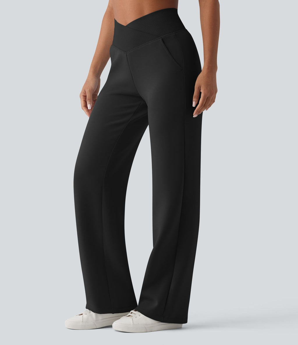 Pantalon décontracté SpacerTek™ taille haute croisée, jambes droites avec poches