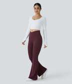 Pantalon décontracté évasé en maille gaufrée, taille haute, avec poches croisées