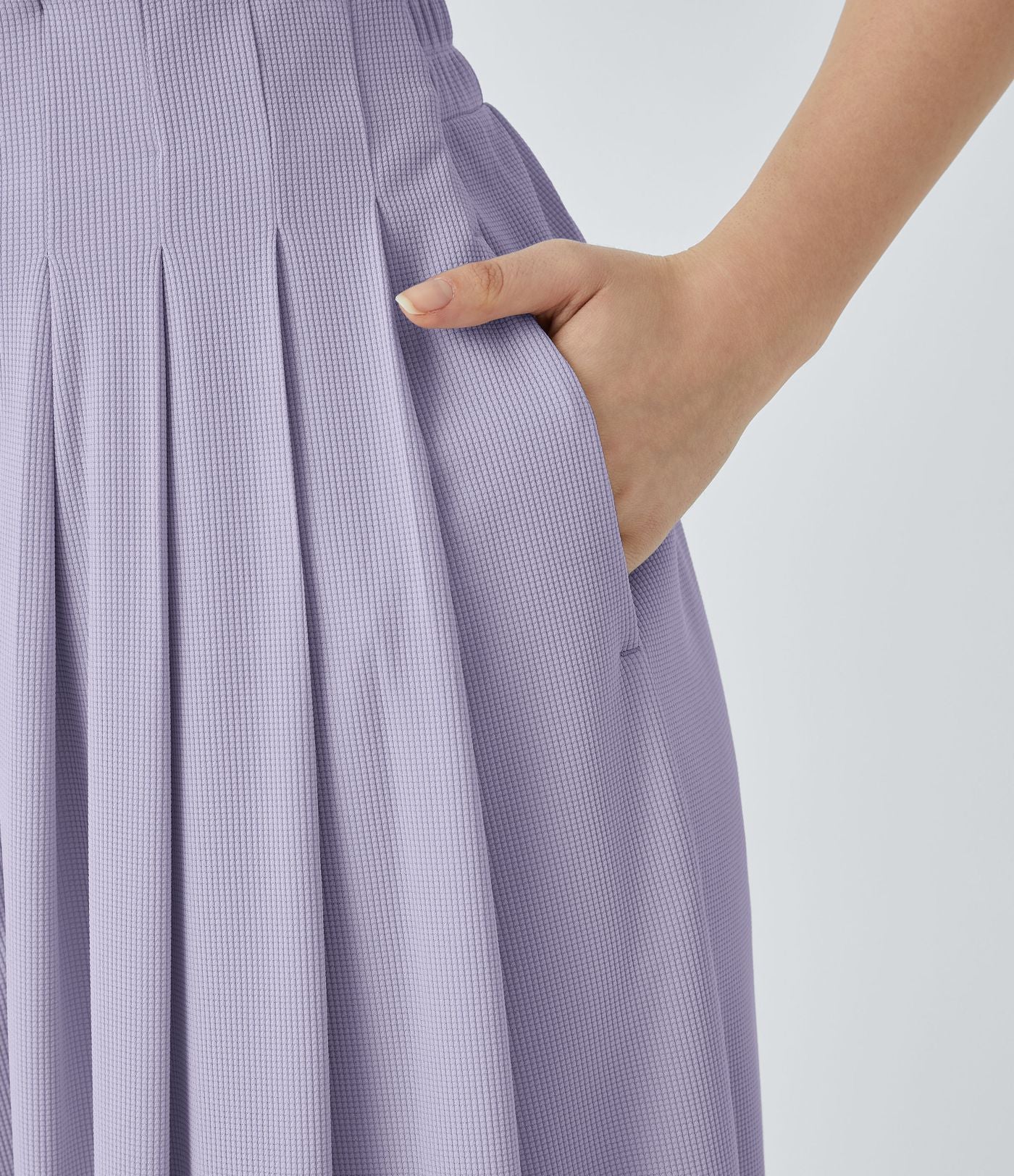 Pantalon décontracté palazzo en maille gaufrée, fluide, large, plissé, taille haute, avec poches