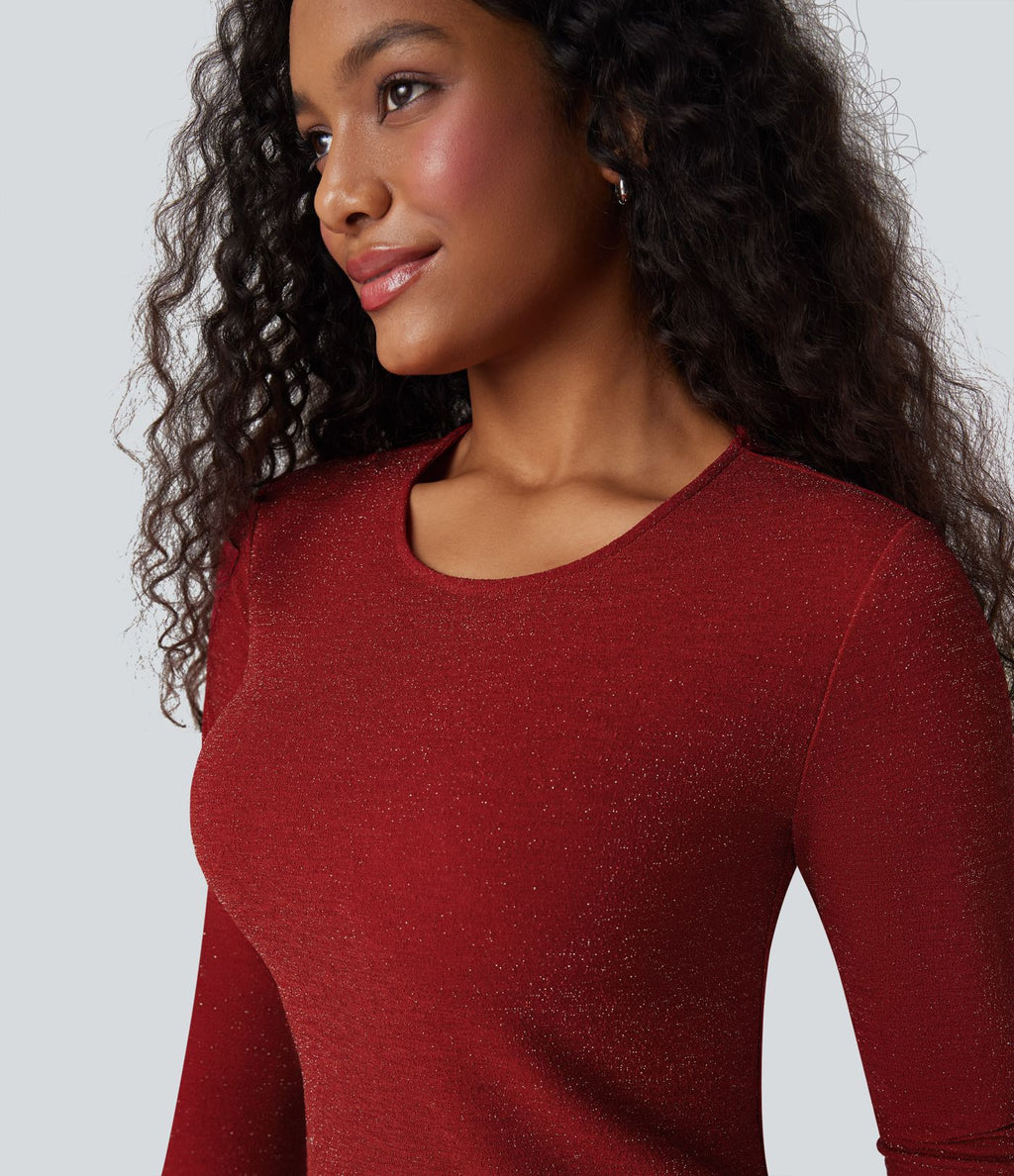 Haut manches longues col rond, effet sparkle