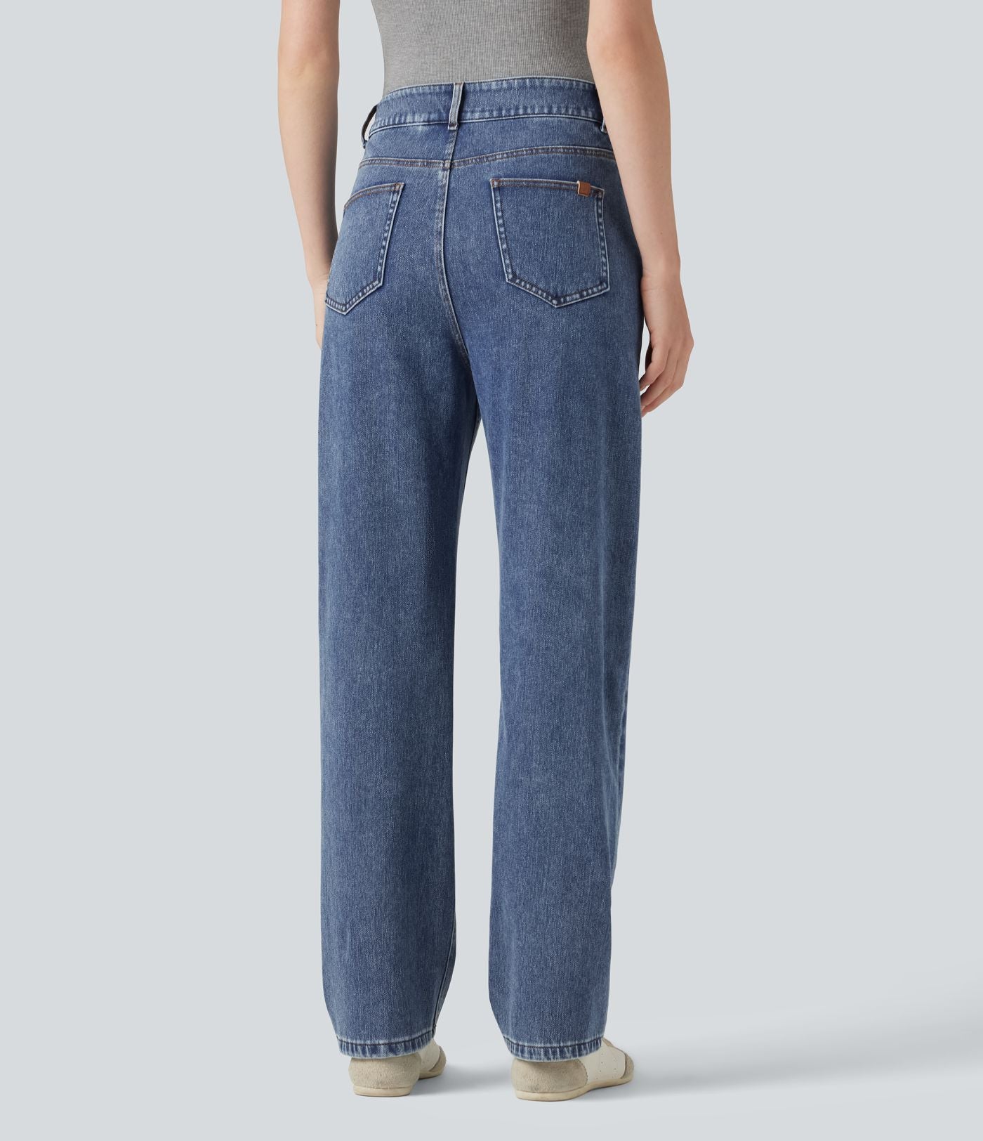 Halara Flex™ Jean droit extensible à taille haute avec bouton, fermeture éclair et poches multiples