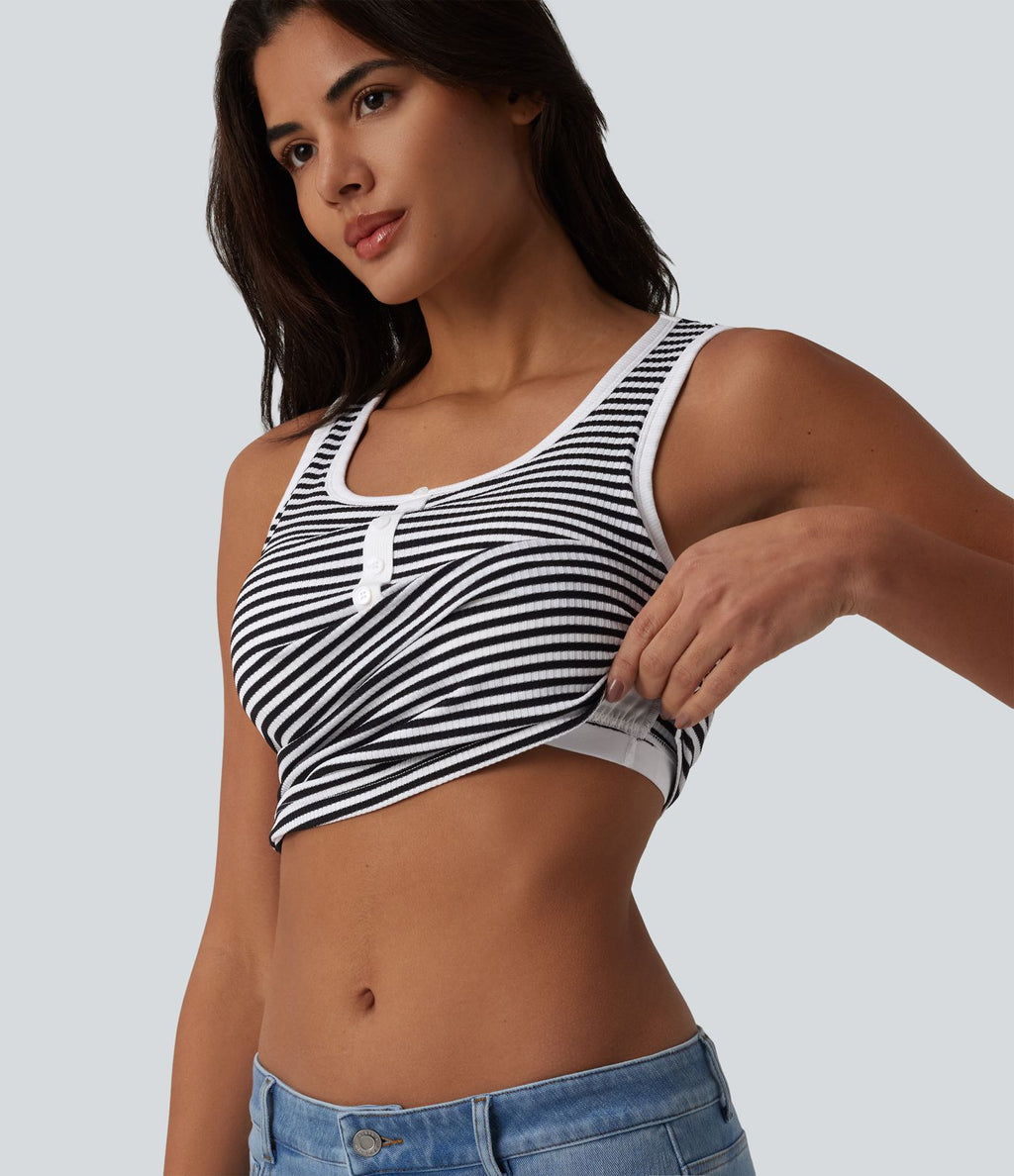 Débardeur casual côtelé à rayures col U avec soutien-gorge intégré