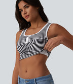 Débardeur casual côtelé à rayures col U avec soutien-gorge intégré