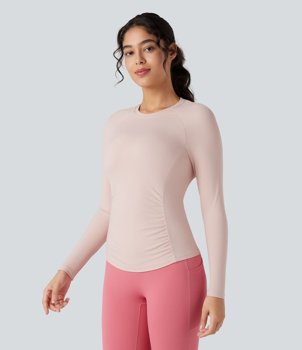 Top de sport yoga ajusté col rond manches longues raglan