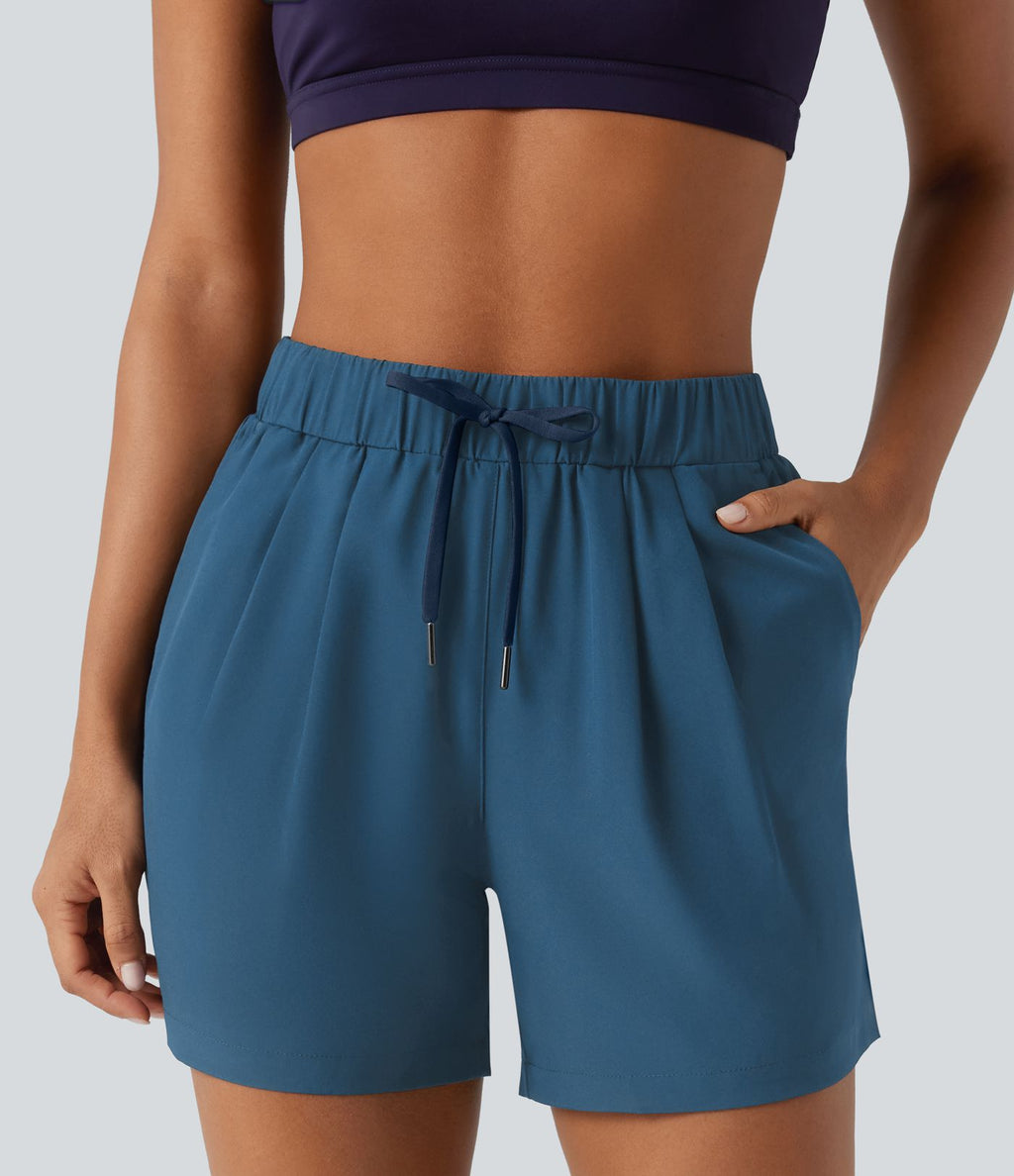 Short de yoga plissé taille haute élastique 12,5 cm avec cordon de serrage et poches