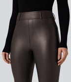 Pantalon polaire simili cuir extensible taille haute avec poches