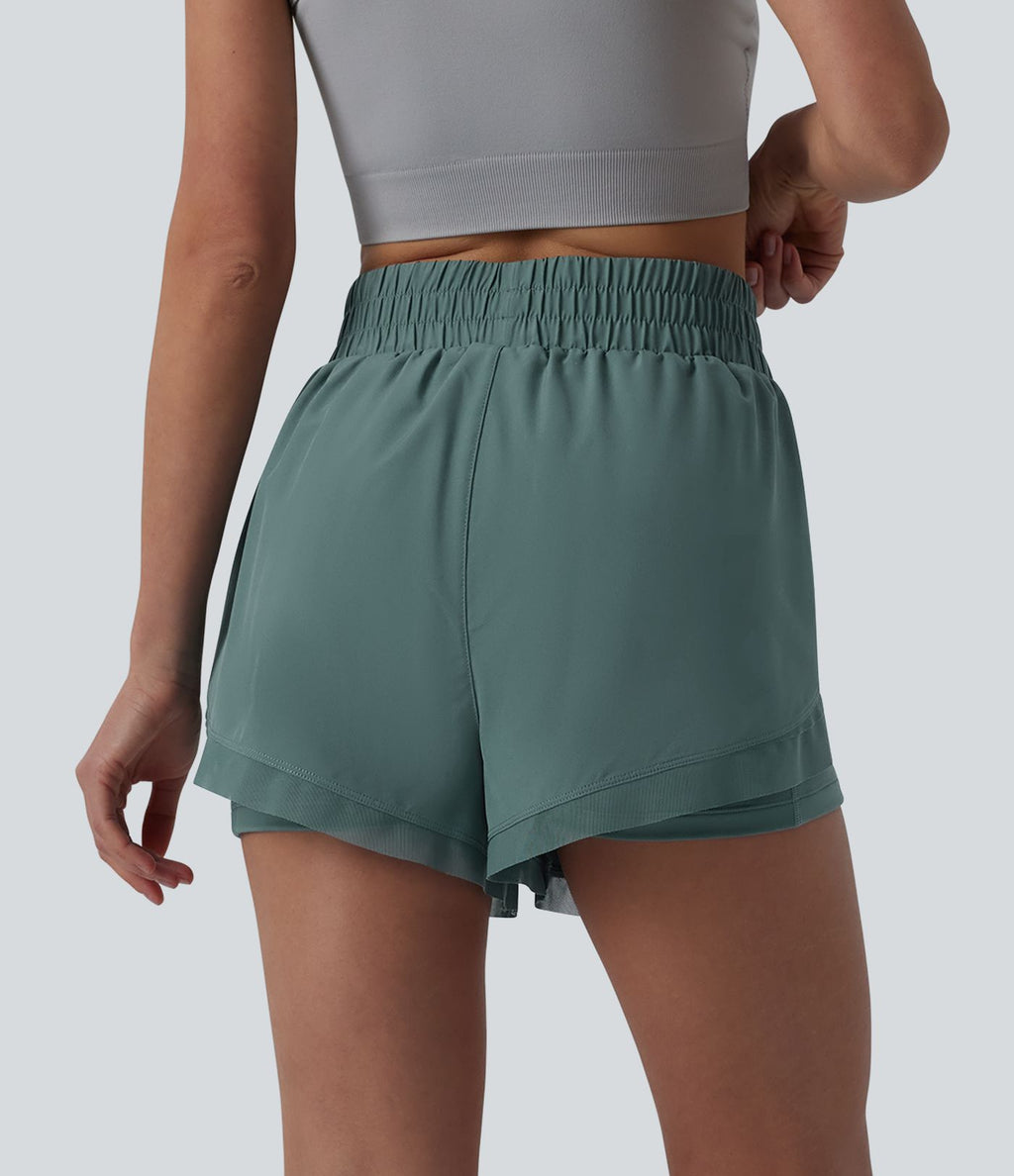 Short de running 2-en-1 taille haute mesh contrasté avec poches