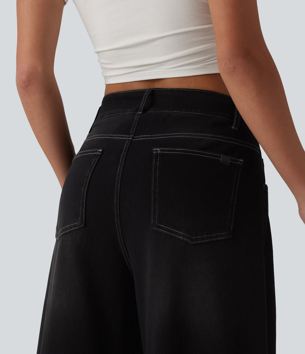 Jean Barrel 7/8 taille basse Halara Flex™ avec poches zippées