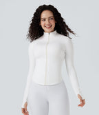 PuffFlex Manteau doudoune 3-en-1 court casual à col montant et veste à ourlet arrondi avec passants pouces et poche
