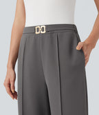 Pantalon tailleur droit taille haute avec poches