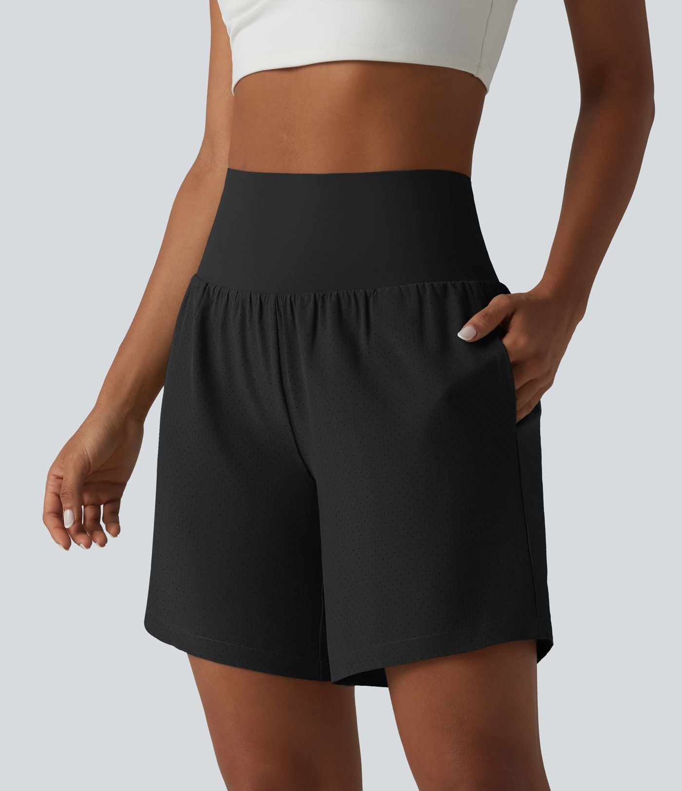 Short de yoga 2 en 1 à taille très haute, effet ventre plat, séchage rapide, 17,5 cm, avec poches