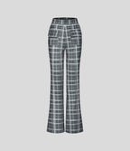 Pantalon Casual à Carreaux Évasé et Taille Haute avec Poches