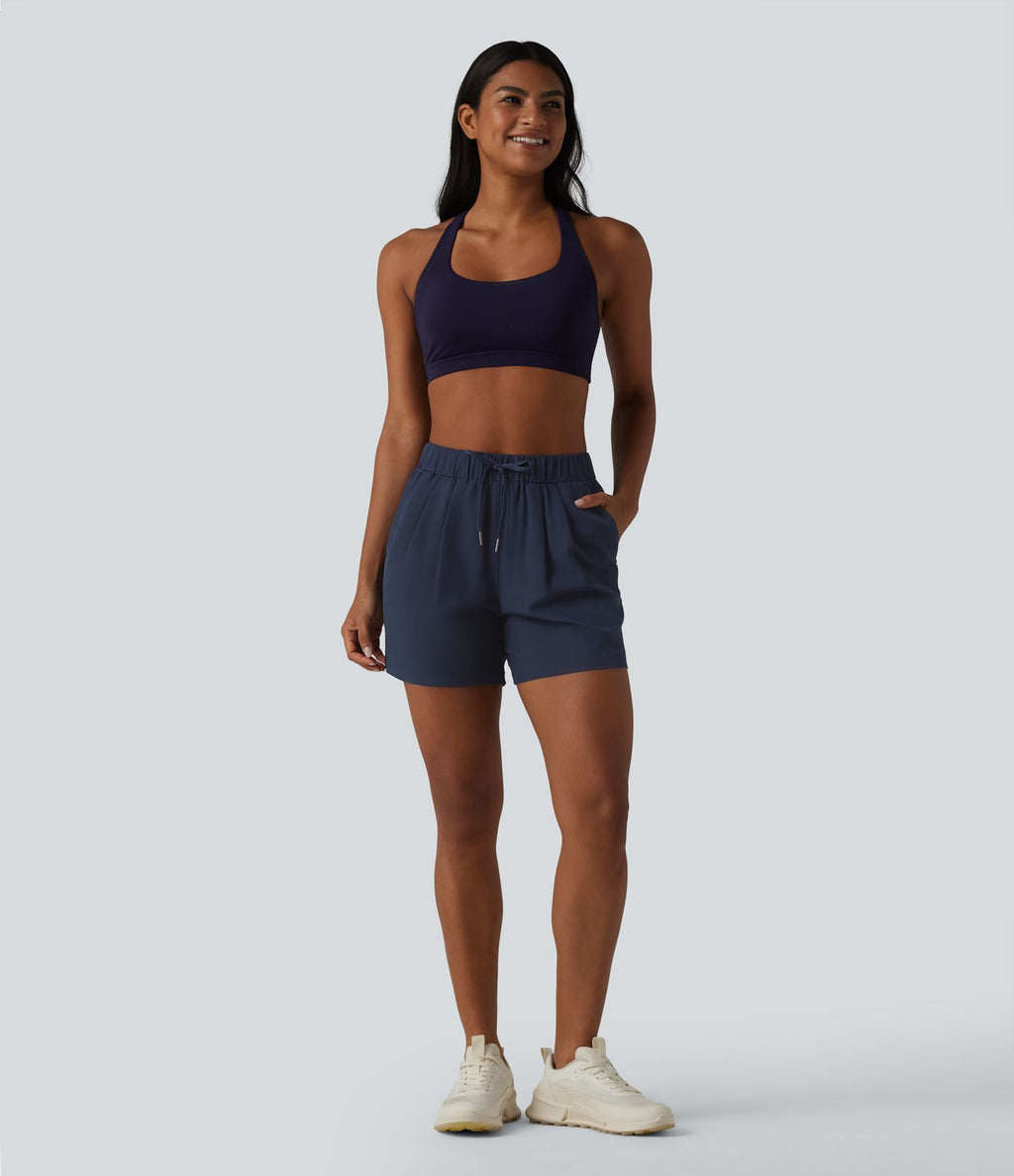 Short de yoga plissé taille haute élastique 12,5 cm avec cordon de serrage et poches